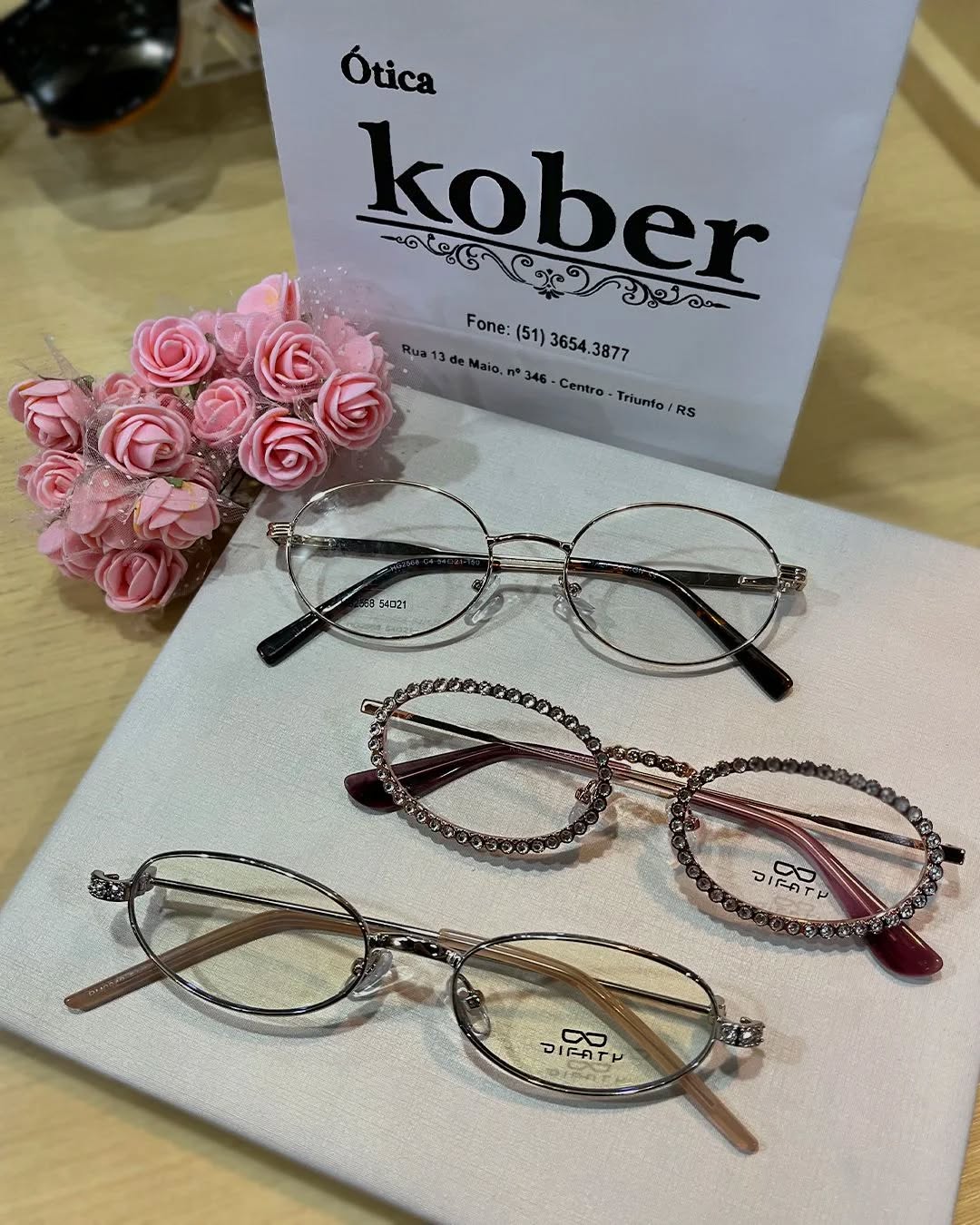 Óculos de Grau Oval Strass Rosé